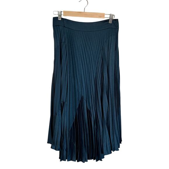 Vince x Revolve Mixed Media Micro Pleats Teal Zip Midi Skirt Sz 4 MSRP $345 - Picture 2 of 7